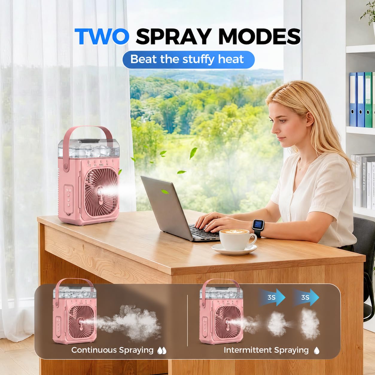 Rechargeable Misting Fan Portable?Max 40H Runtime?,Desk Cooling Air Conditioner Fan 5? Drop,Water Spray Mister Fan & 2 Spray Modes, Battery Powered