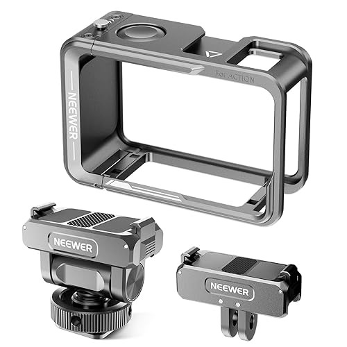 NEEWER Action Camera Cage Kit Compatible with DJI Osmo Action 5 Pro 4 3 DJI Mic, Protective Frame Accessories with Quick Release Cold Shoe Mount