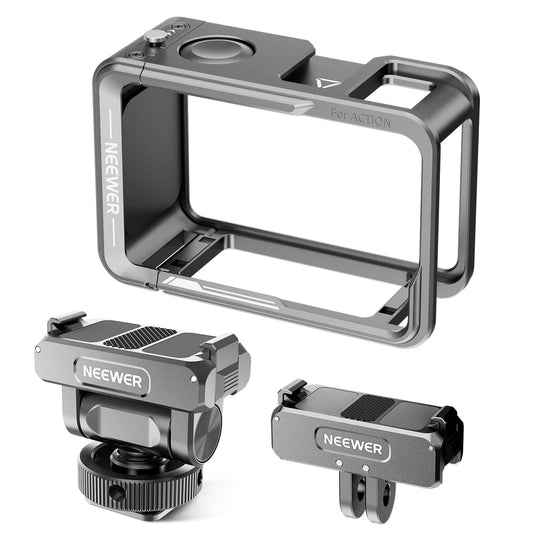 NEEWER Action Camera Cage Kit Compatible with DJI Osmo Action 5 Pro 4 3 DJI Mic, Protective Frame Accessories with Quick Release Cold Shoe Mount