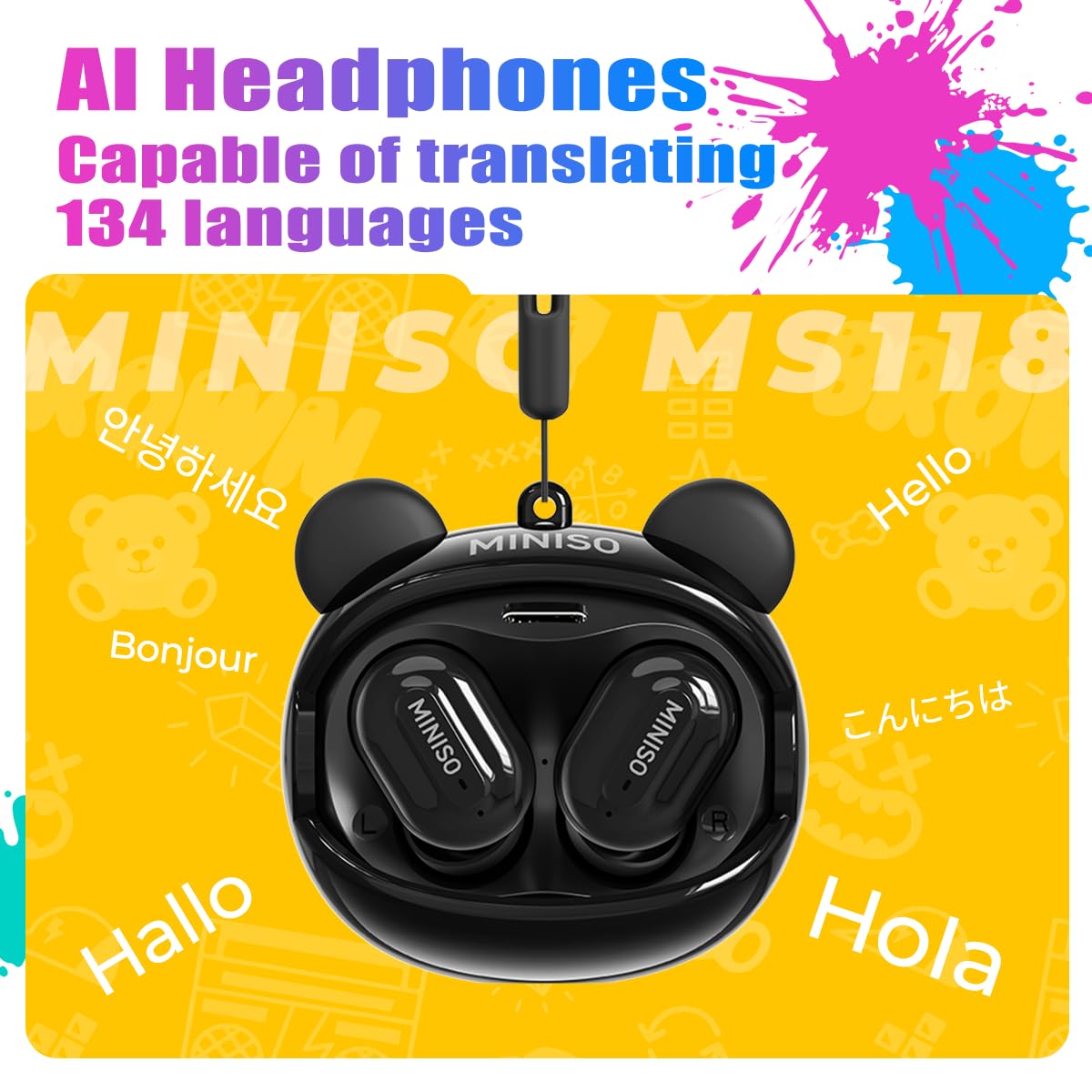 MINISO AI Kids Wireless Earbuds with Bluetooth 5.4, Translator Headphones with 134 Languages, Long Battery Life, Comfortable Fit & HD Sound, Perfect…
