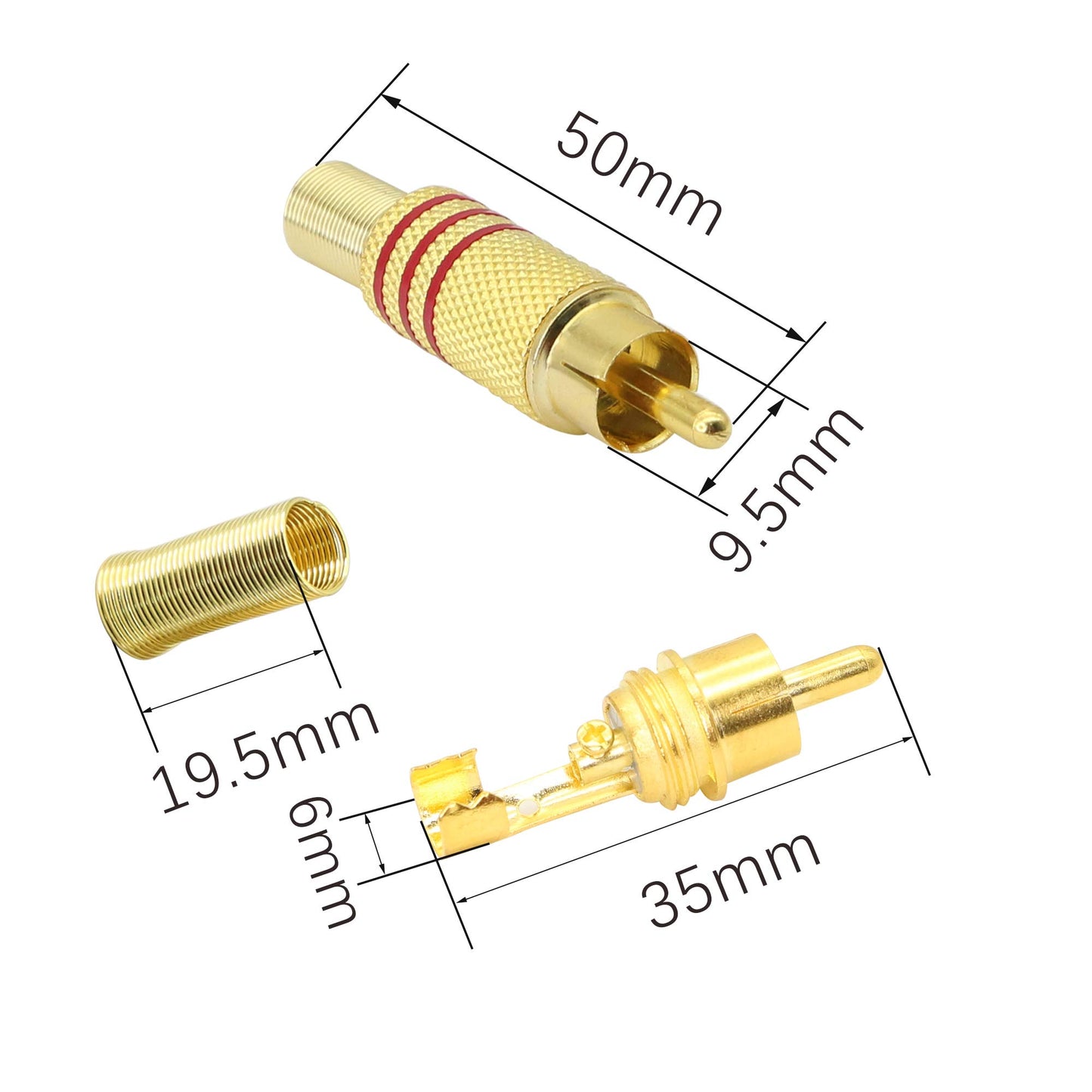 PNGKNYOCN RCA Stereo Connector Plug with Spring Coax Audio Solderless Gold Plated Adapter for Repair Speaker Cables?4-Pack?