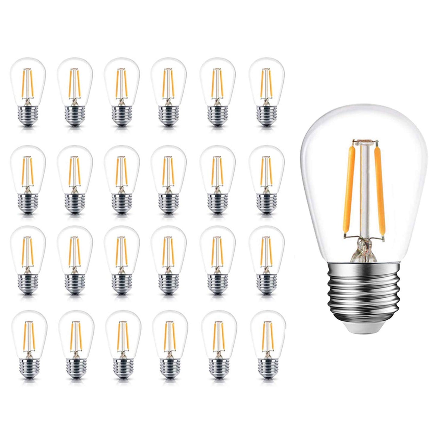 Newpow S14 Led Light Bulbs, 24 Pack Dimmable Edison Glass Bulbs for Waterproof Outdoor String Lights, 1.5W Replacement Incandescent Bulb (11w - 30w)