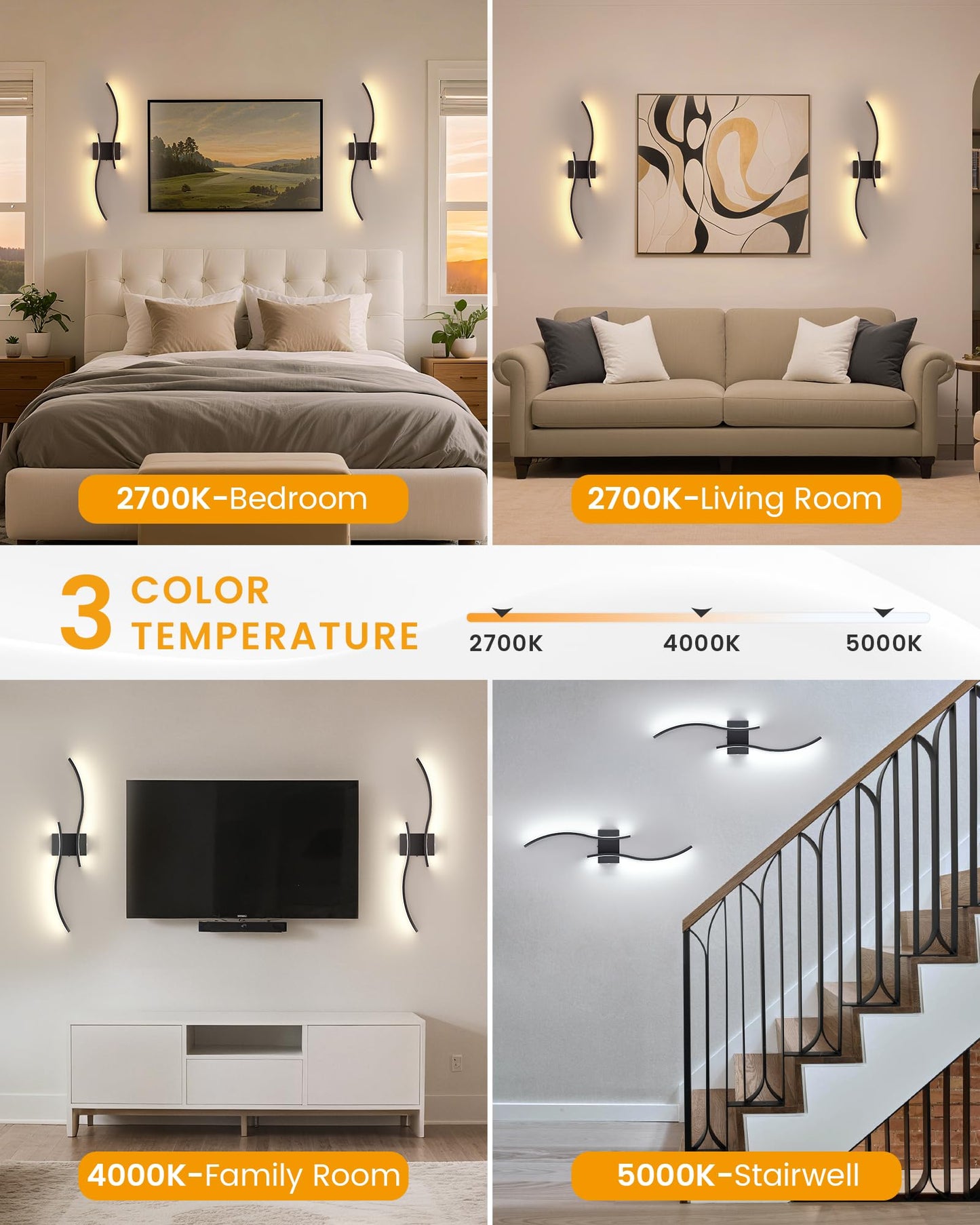 NIORSUN 27.6 Inch Battery Operated Wall Sconce Set of 2, Black Modern Rechargeable Wall Lights with Remote, 3CCT Dimmable Wireless Wall Lamp