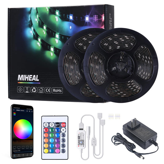 MIHEAL WiFi Wireless Smart Phone Controlled Led Strip Light Kit with DC12V UL Listed Power Supply Waterproof SMD 5050 32.8Ft(10M) 300leds RGB Music
