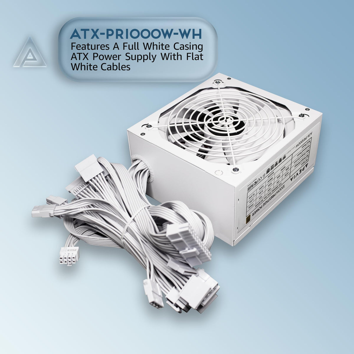 Apevia ATX-PR1000W-WH PCIE 5.0 & ATX 3.0 Prestige 1000W 80+ Gold Rated, PCIE 5.0 / Gen 5 12VHPWR Connector, Active PFC ATX Gaming Power Supply White