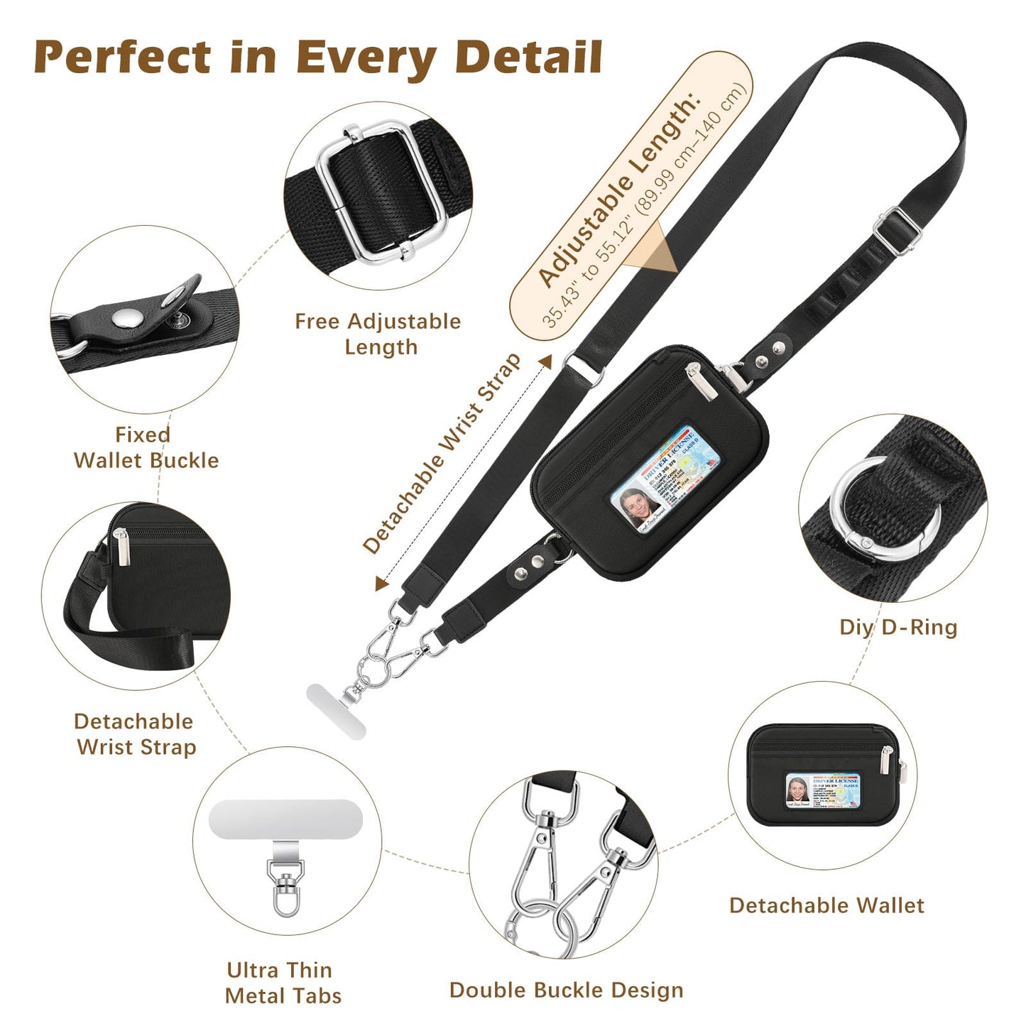 MoKo Phone Crossbody Lanyard with RFID Wallet, Clip and Go Strap Crossbody Lanyard & Detachable Wallet with ID Window, Adjustable iPhone Strap