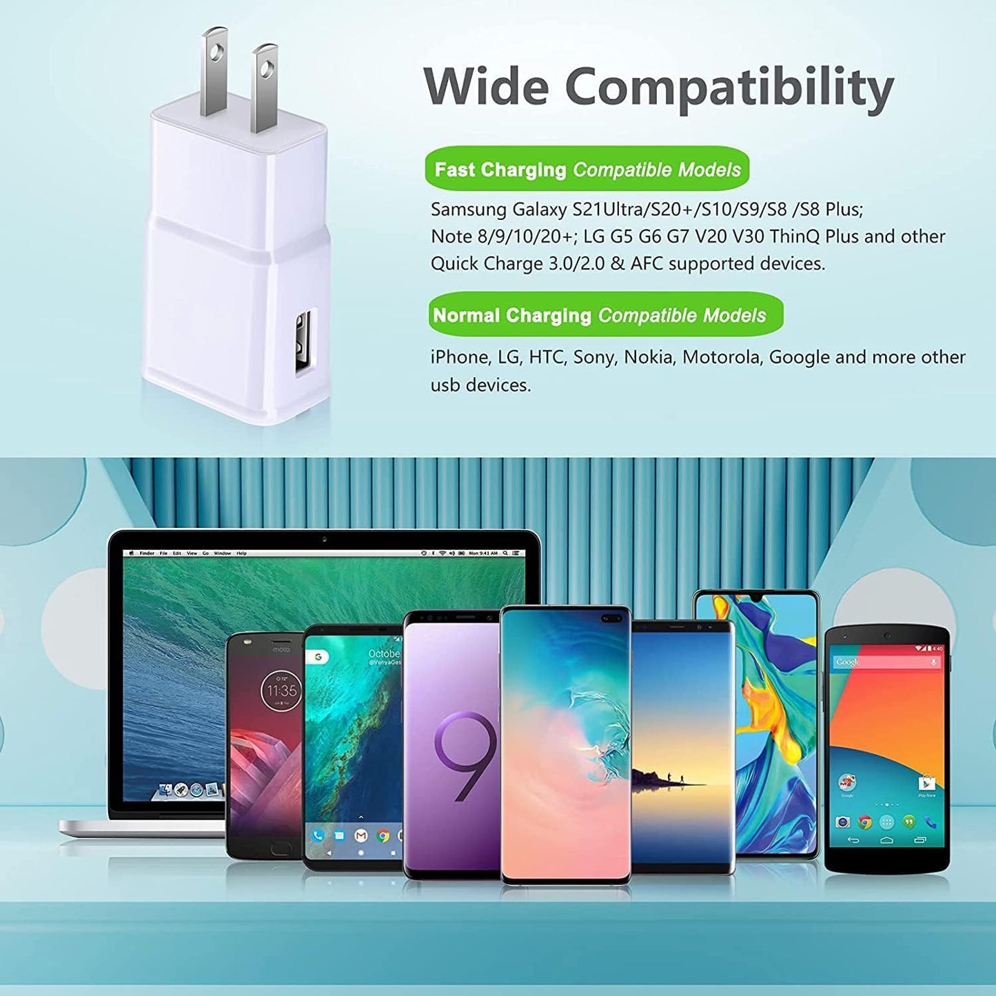 Adaptive Fast Charging Wall Charger Adapter, Eversame 6-Pack Fast Charging Block Travel USB Charger Box Compatible with Samsung Galaxy S21 S20 S10 S9