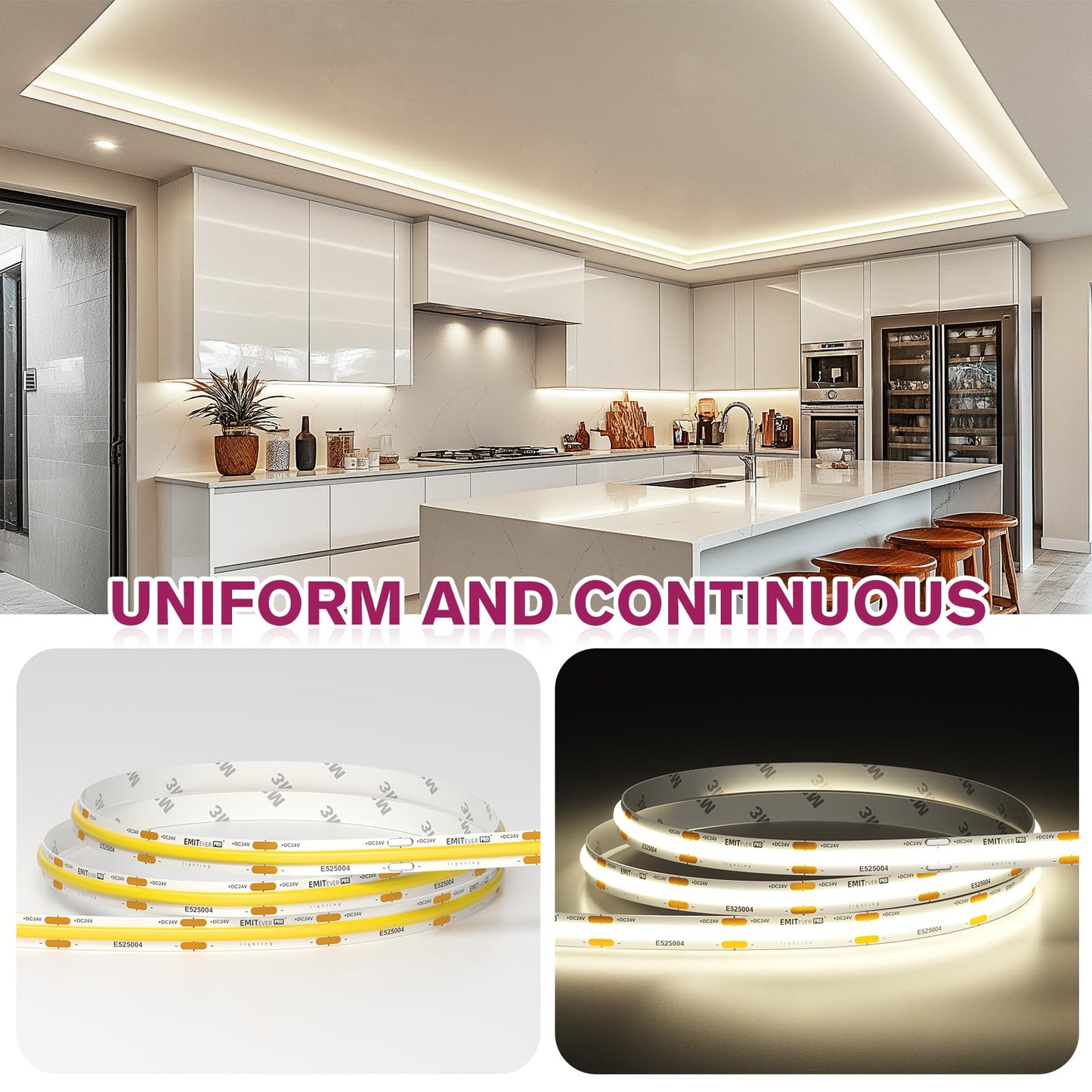 EMITEVER COB LED Strip Lights Neutral White, 4000K Tape Light Premium High Density, DC 24V, 360+Lumens/ft, 5120LEDs/Spool,Ra 90+,32.8ft/10m,UL Listed