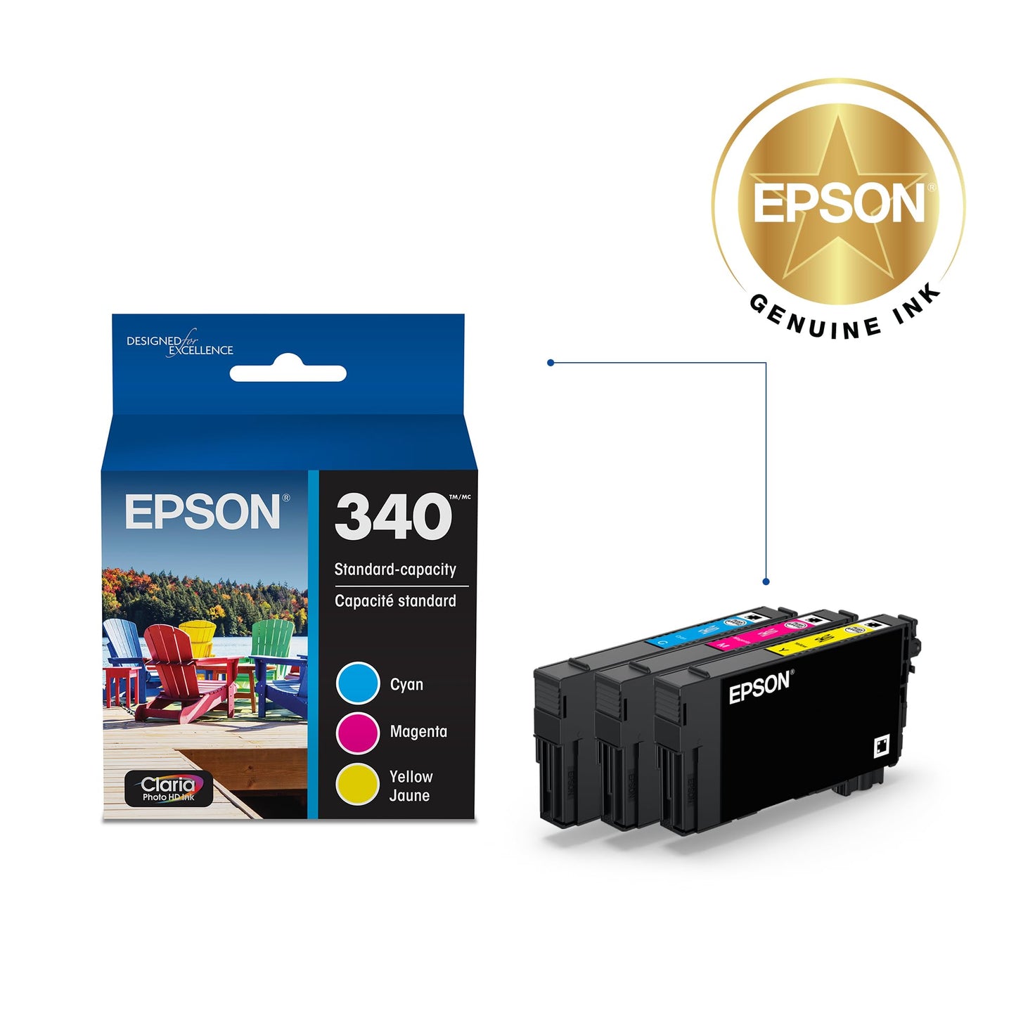 Epson 340 Claria Photo HD Ink Standard Capacity 3 Color Cartridge Combo Pack (T340923-S) Works with Expression XP-8800
