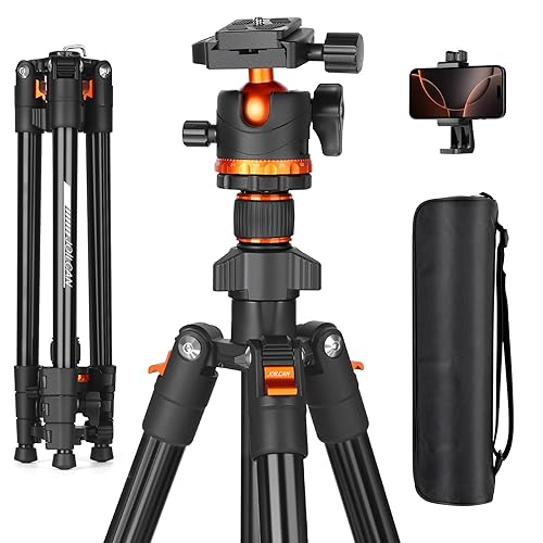 JOILCAN 66" Camera Tripod, Travel Tripod for Camera with 360° Ball Head & Phone Holder, Lightweight Compact Tripod for DSLR/Smartphone Photography