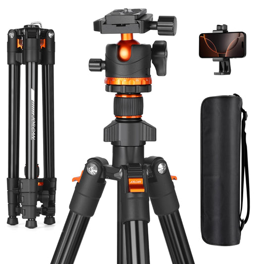 JOILCAN 66" Camera Tripod, Travel Tripod for Camera with 360° Ball Head & Phone Holder, Lightweight Compact Tripod for DSLR/Smartphone Photography