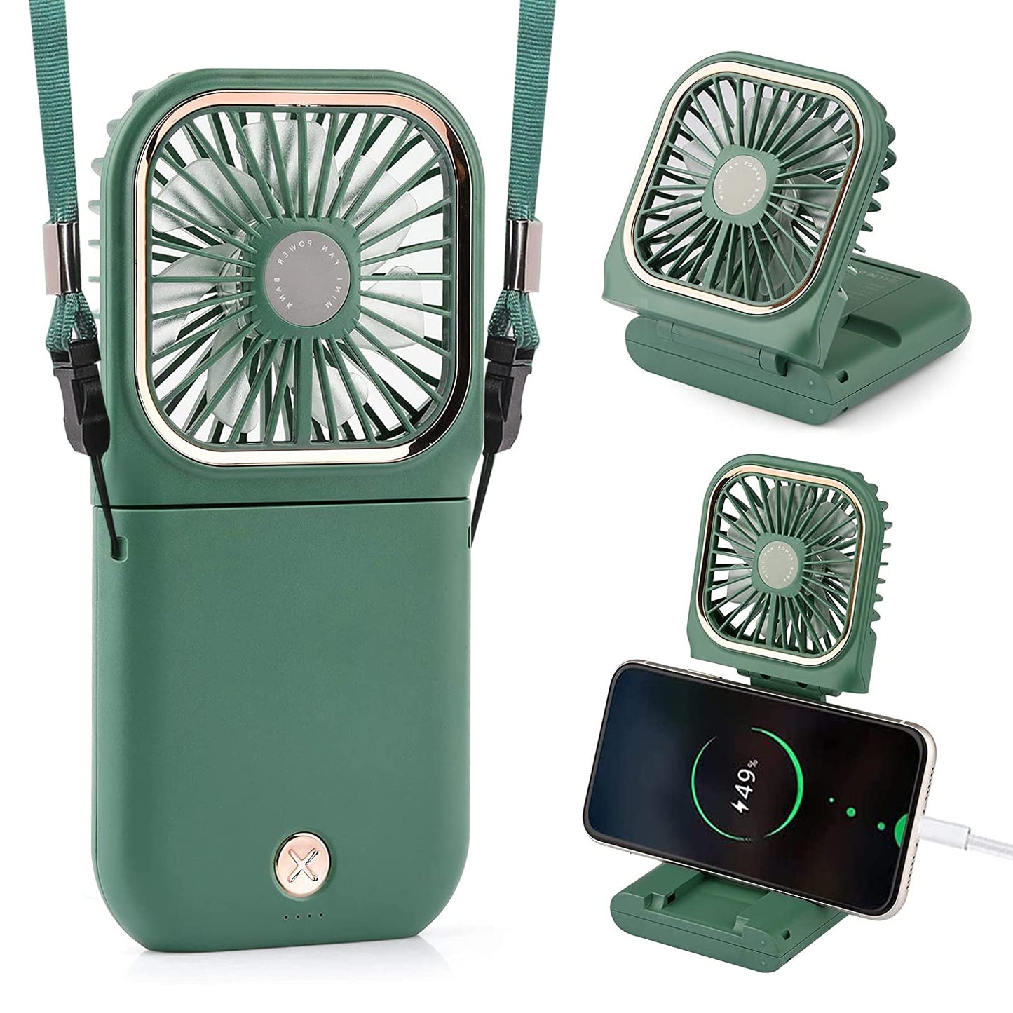AMENKER Handheld Fan,Portable Mini Fan with Power Bank, 3000mAh USB Rechargeable,Quiet Desk Fan with Cell Phone Stand,Foldable 3 Speeds/Strong Airflow