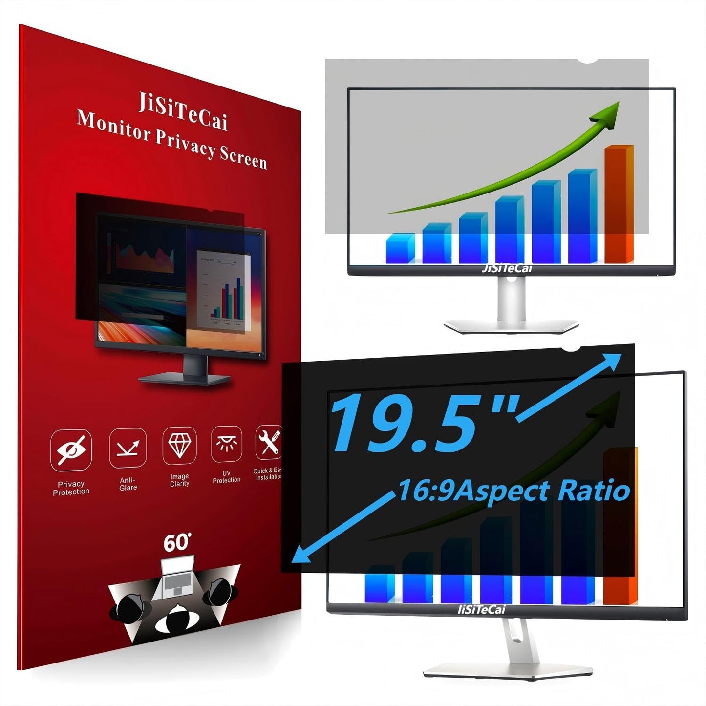 JiSiTeCai - 19.5" Computer Privacy Screen Filter for 16:9 Widescreen Monitors - Premium Anti-Glare Computer Screen Cover: Anti-Glare - Anti-Scratch