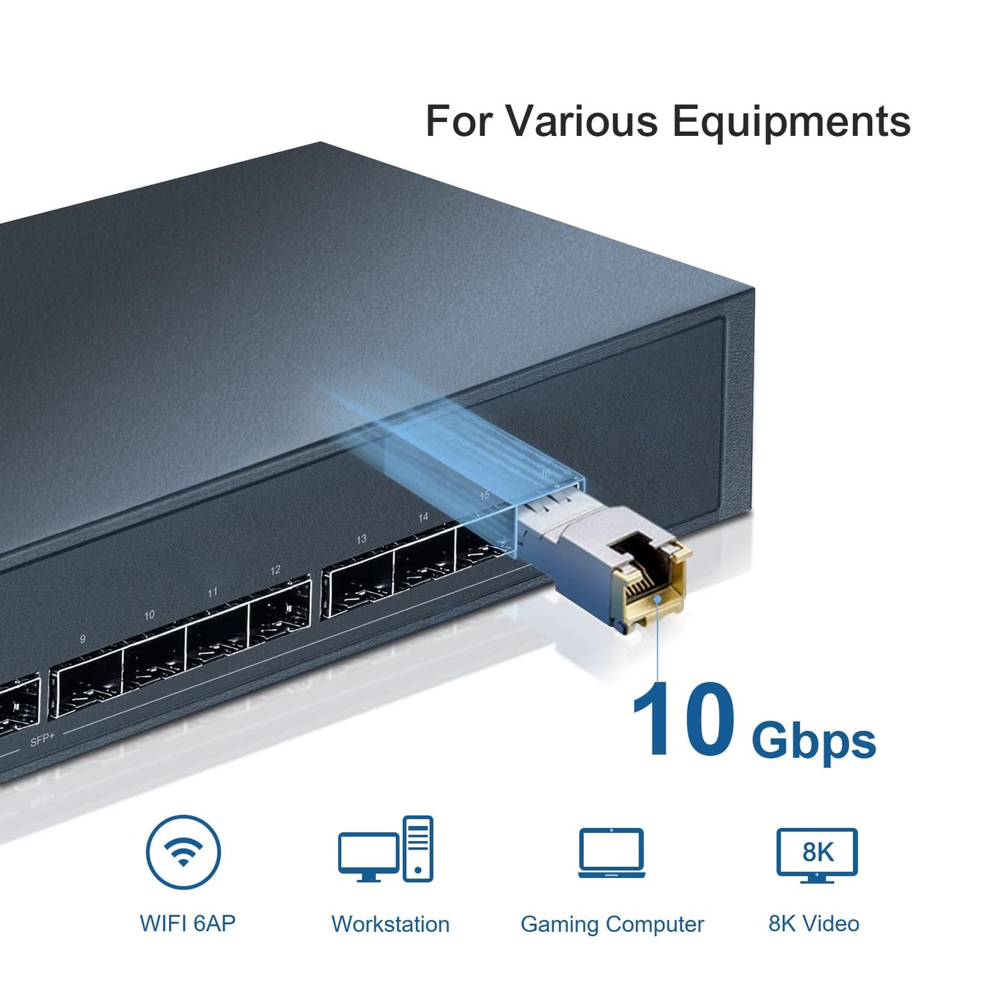 10Gb SFP+ RJ45 Transceiver, 10GBASE-T SFP to Ethernet Module, 10 gigabit SFP Copper RJ-45 30m, 10g Networking Optical Fiber mini gbic Generic