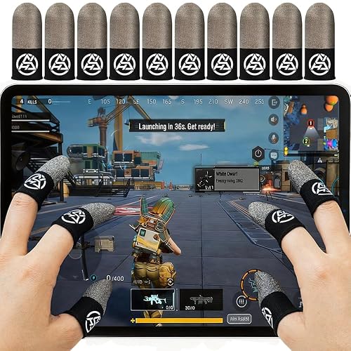 PXIRQ 10-Pack Pro Gaming Finger Sleeves: 0.3mm Silver Fiber, Ultra-Thin, Anti-Sweat & Breathable Thumb Cover Gloves for PUBG/Fortnite/COD - Fits All