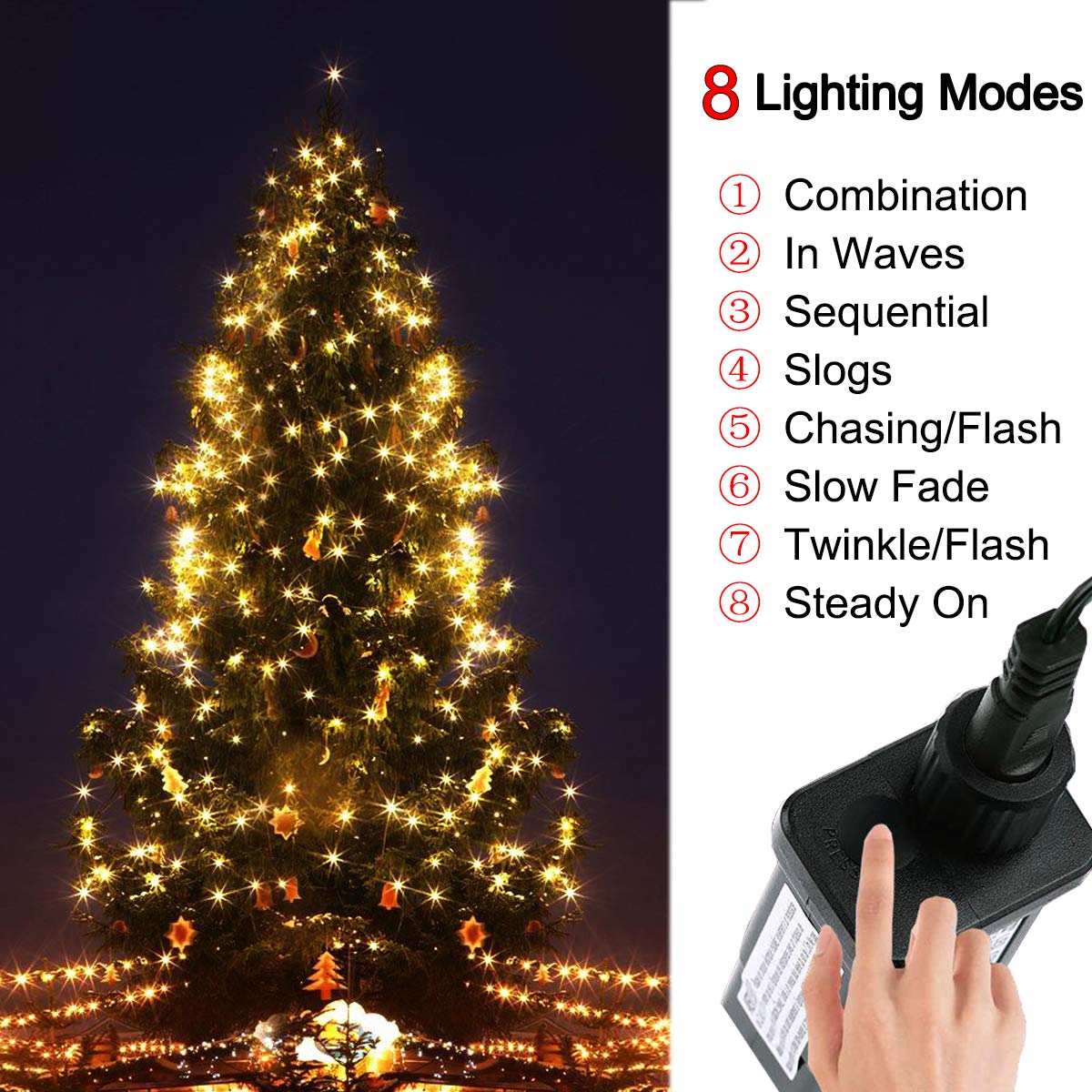 Indoor Christmas String Lights - 220 LEDs 82ft/25m Memory Function 8 Modes End-to-End Plug in Outdoor Waterproof Decorative Fairy Twinkle Xmas Lights
