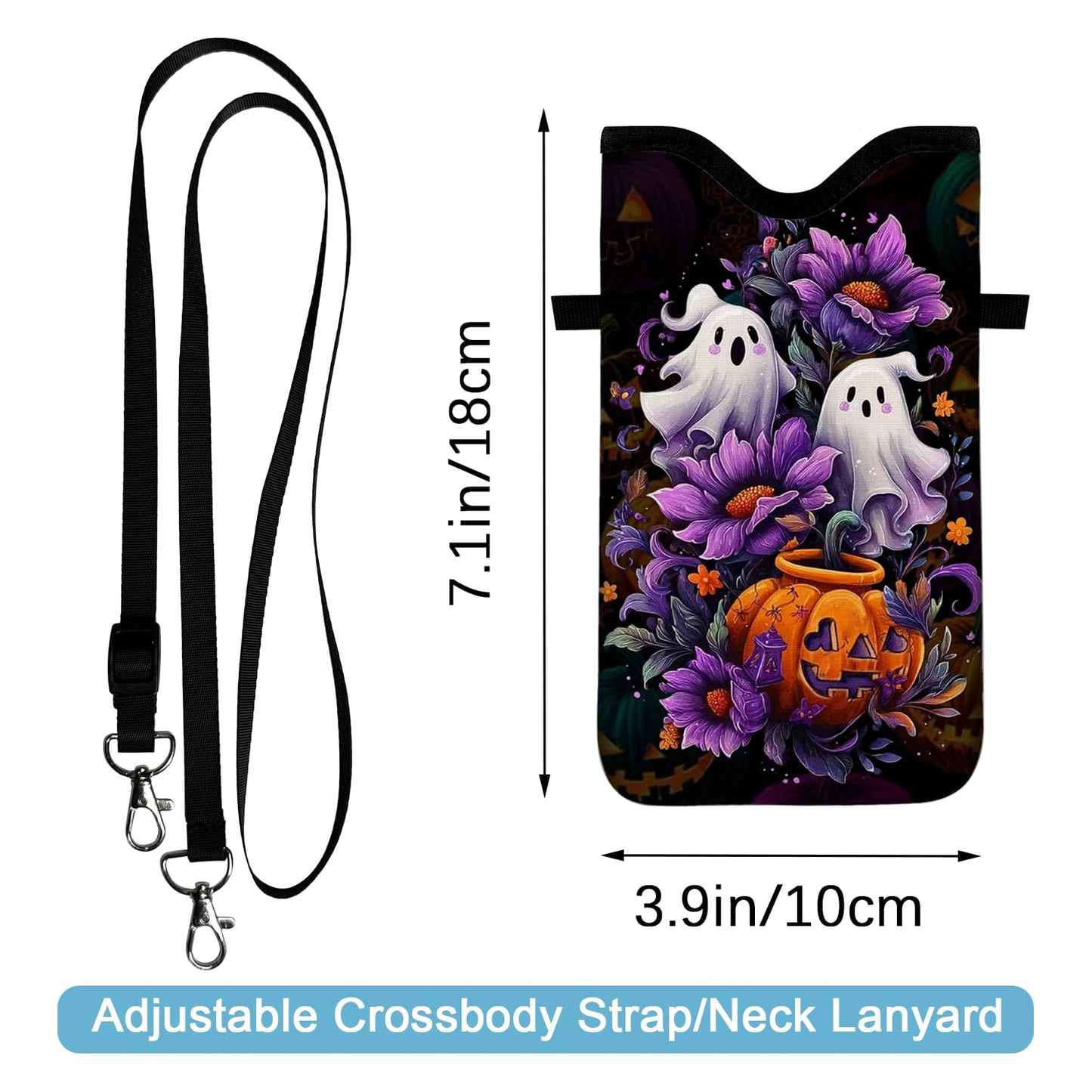 otilil Neoprene Cell Phone Sleeve Pouch Case Bag with Crossbody Strap Neck Lanyard for Women 7.1 X 3.9 in