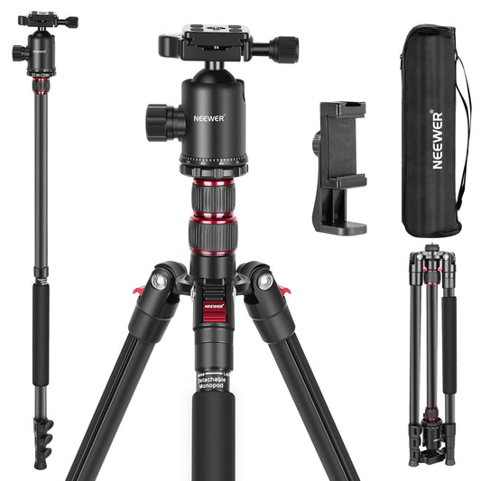 NEEWER 77 inch Camera Tripod Monopod for DSLR, Phone with 360° Panoramic Ball Head, 2 Axis Center Column, Arca Type QR Plate, Bag, Compact Aluminum
