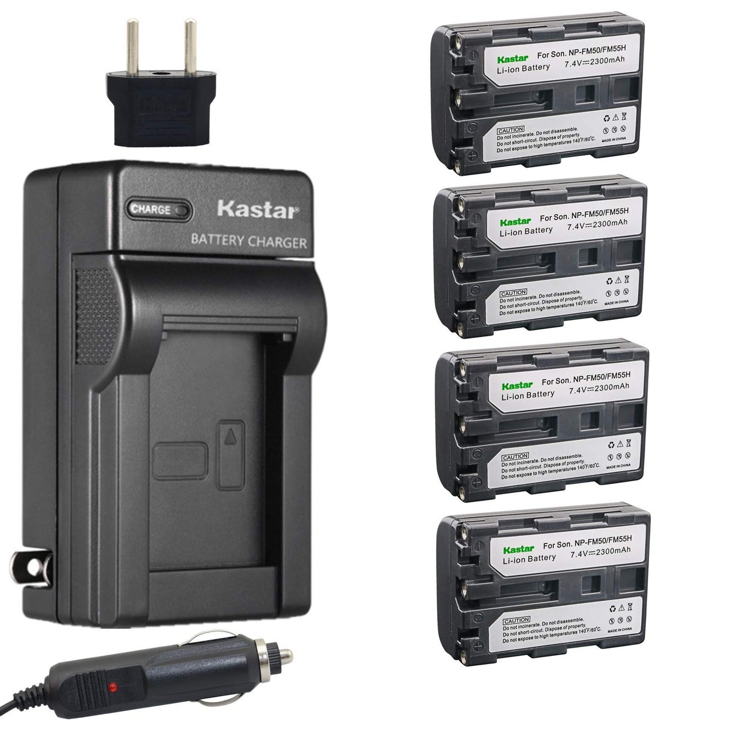 Kastar Battery (4-Pack) and Charger Kit for Sony NP-FM50 NP-FM51 NP-QM50 NP-QM51 NP-FM55H NP-FM30 and Sony CCD-FRV DCR-PC DCR-TRV DCR-DVD DSR-PDX GV