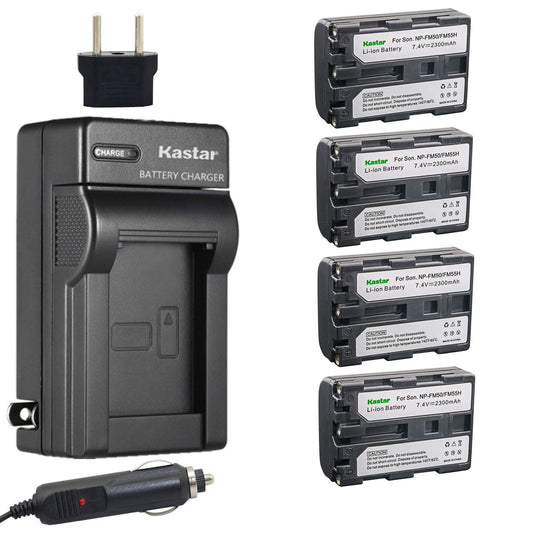 Kastar Battery (4-Pack) and Charger Kit for Sony NP-FM50 NP-FM51 NP-QM50 NP-QM51 NP-FM55H NP-FM30 and Sony CCD-FRV DCR-PC DCR-TRV DCR-DVD DSR-PDX GV