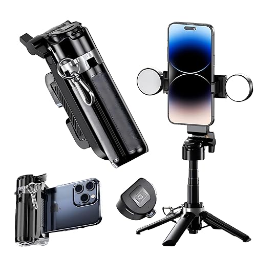 GripPic Mini Selfie Stick Tripod Stand for iPhone ?6-Section Adjustable Height Extension (12-42cm)?10 Meter Remote One Click Control ?Suitable