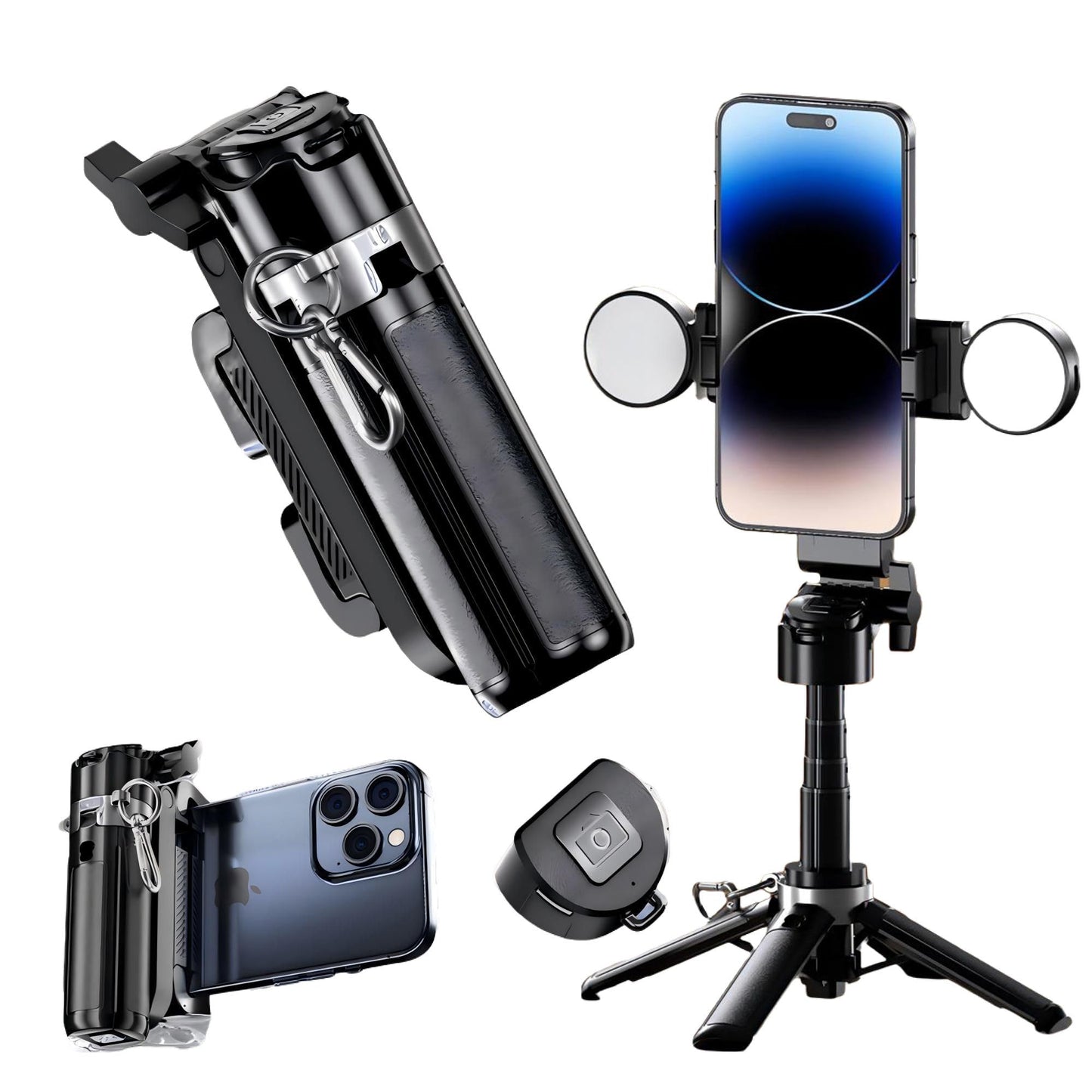GripPic Mini Selfie Stick Tripod Stand for iPhone ?6-Section Adjustable Height Extension (12-42cm)?10 Meter Remote One Click Control ?Suitable