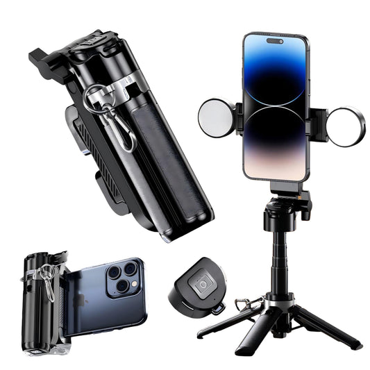 GripPic Mini Selfie Stick Tripod Stand for iPhone ?6-Section Adjustable Height Extension (12-42cm)?10 Meter Remote One Click Control ?Suitable