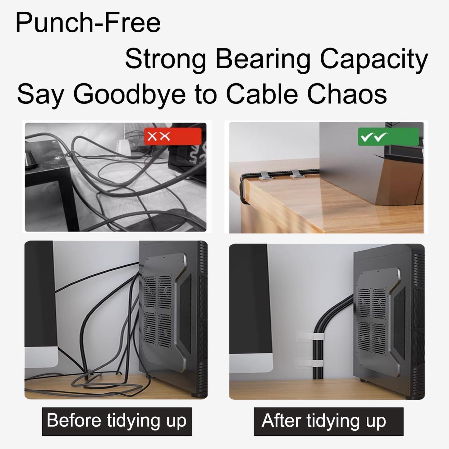 Strong Hold Self-Adhesive Cable Management Under Desk - 40 PCS Cord Organizers, Adjustable Hook and Loop Cable Ties, Reusable Cord Holder, Cable Hider