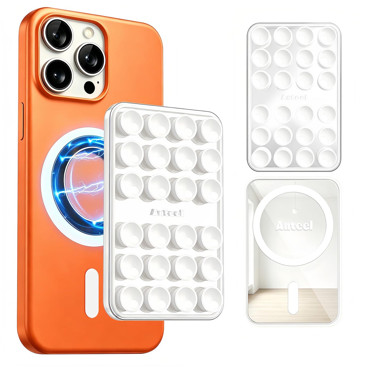 Anteel Magnetic Suction Cup Phone Case Mount with Built-in Mirror, Magnetic Back with Additional Mirror Effect, Thickened and Enhanced Suction Power
