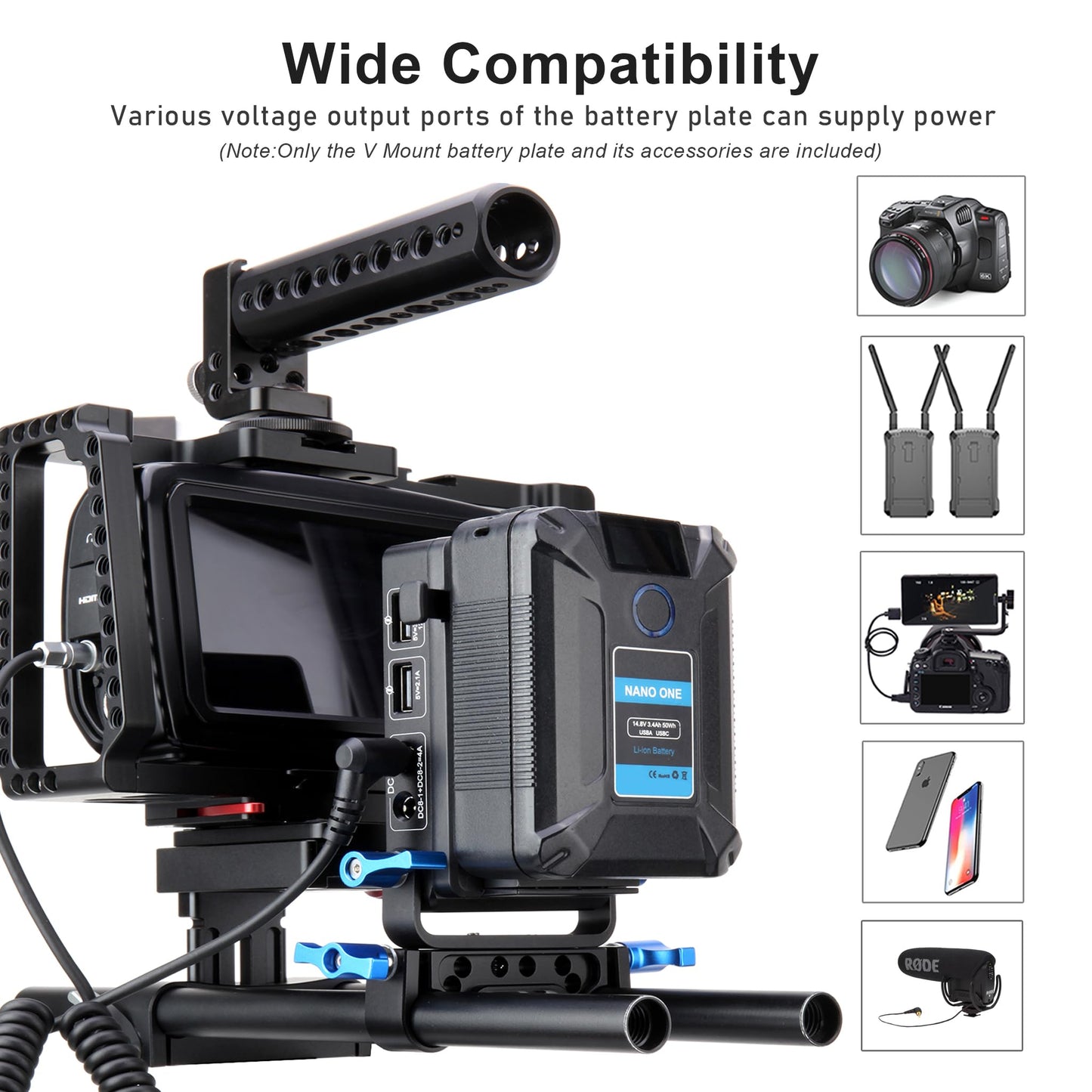 kocackoo Mini V Mount Battery Adapter Plate with D-tap, Two DC 8V/4A, Two DC 12V/4A, USB 5V/2.1A & USB 5V/3A,9V/2A,12V/2A Output Ports, Suitable