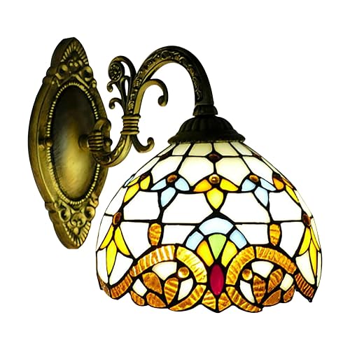 Tiardocge Tiffany Wall Lights, Stained Glass Wall Lamp, Bathroom Wall Sconce Light Retro Fixture, Antique Style Stained Glass Wall for Hallway