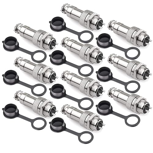 DIYhz GX16 2 Pins Panel Metal Mount Circular Metal Aviation Connector Adapter Male Female Plug Socket with Waterproof Cap (10 Pcs)