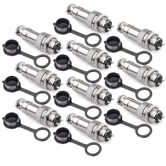 DIYhz GX16 2 Pins Panel Metal Mount Circular Metal Aviation Connector Adapter Male Female Plug Socket with Waterproof Cap (10 Pcs)