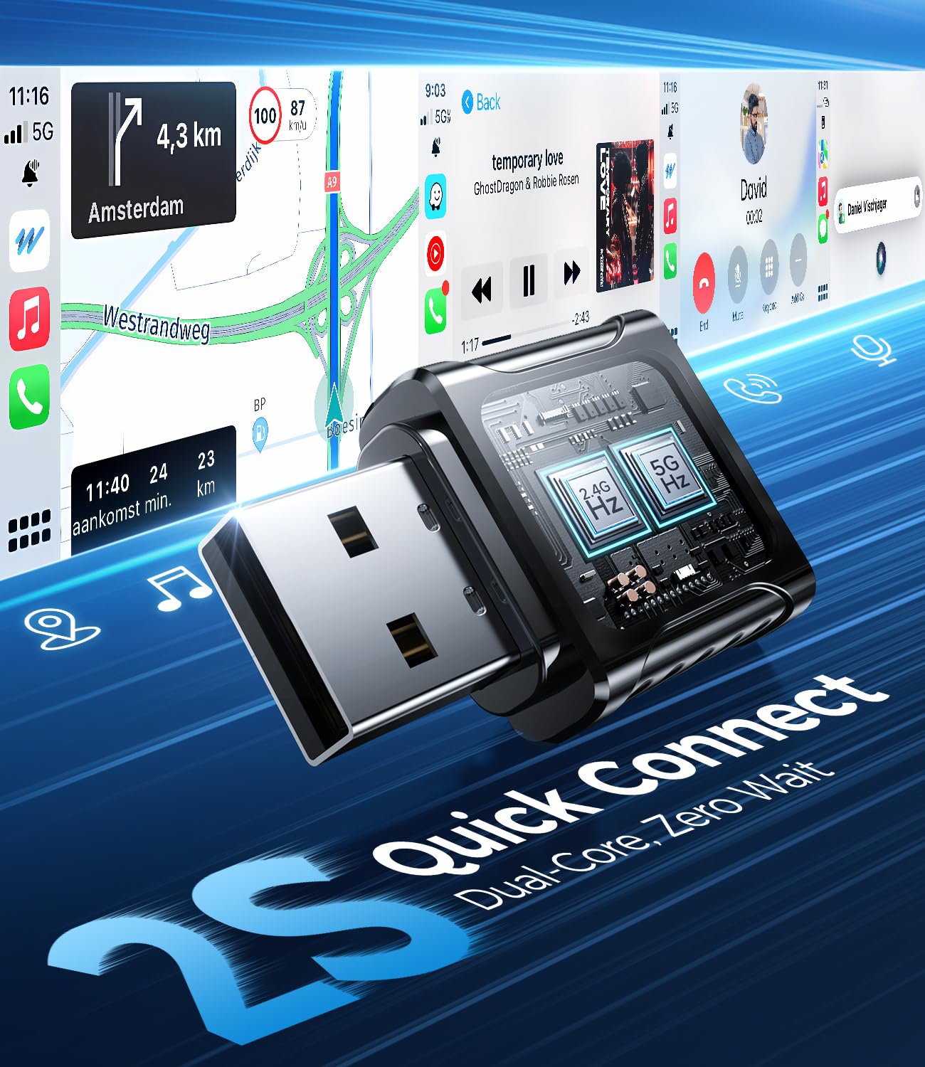 JDG Wireless CarPlay Adapter, Converts Wired CarPlay to Wireless, for Cars with Built-in Wired Apple Carplay, Super Mini USB Design Car Play Adapter