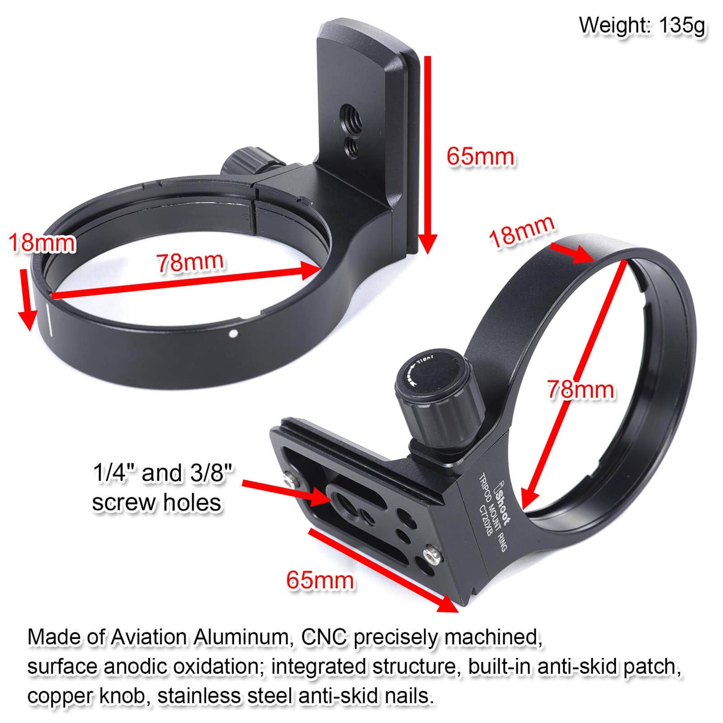 Tripod Mount Ring, iShoot 78mm Lens Collar Support for Canon EF 70-200mm f/2.8L is/II/III USM, 100-400mm f/4.5-5.6L is USM and 300mm f/4L is USM Lens