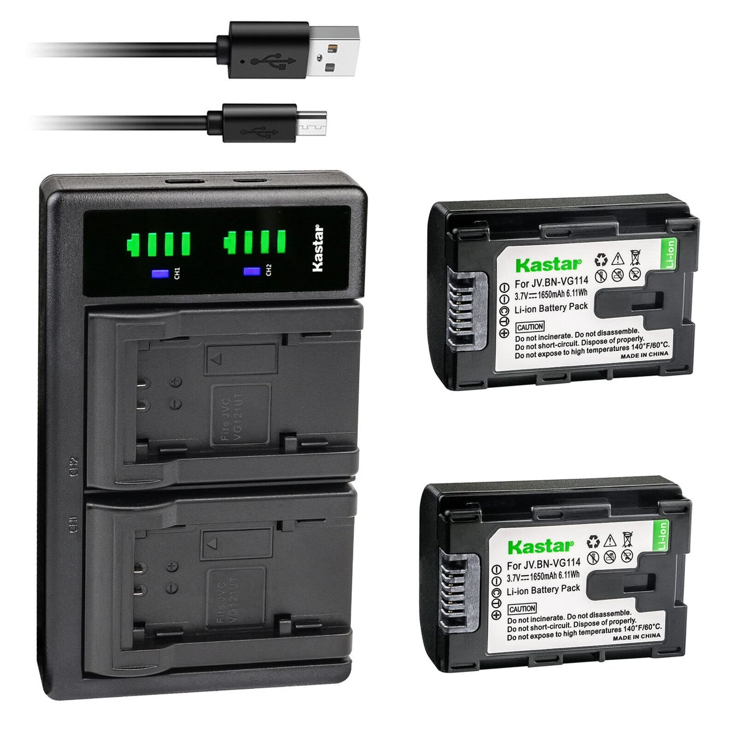 Kastar 2-Pack Battery and LTD2 USB Charger Replacement for JVC LY37166-002B, LY37166-002C, Everio GZ-E10, Everio GZ-E100, Everio GZ-E180, Everio