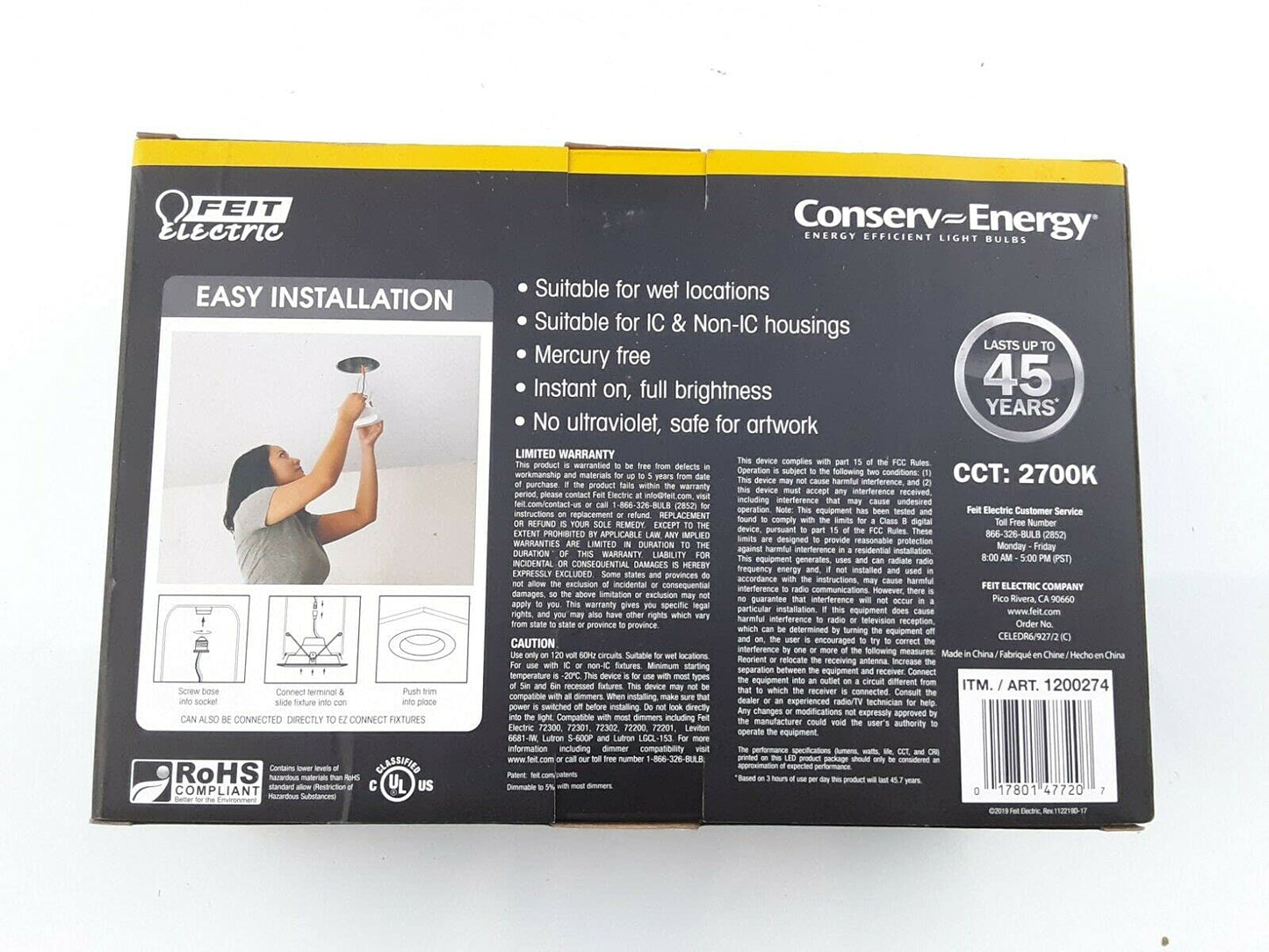 Feit Enhance 90+ CRI 75W Replacement Dimmable 2700K Soft White 5- to 6-Inch LED Retrofit Kit, 2-Pack