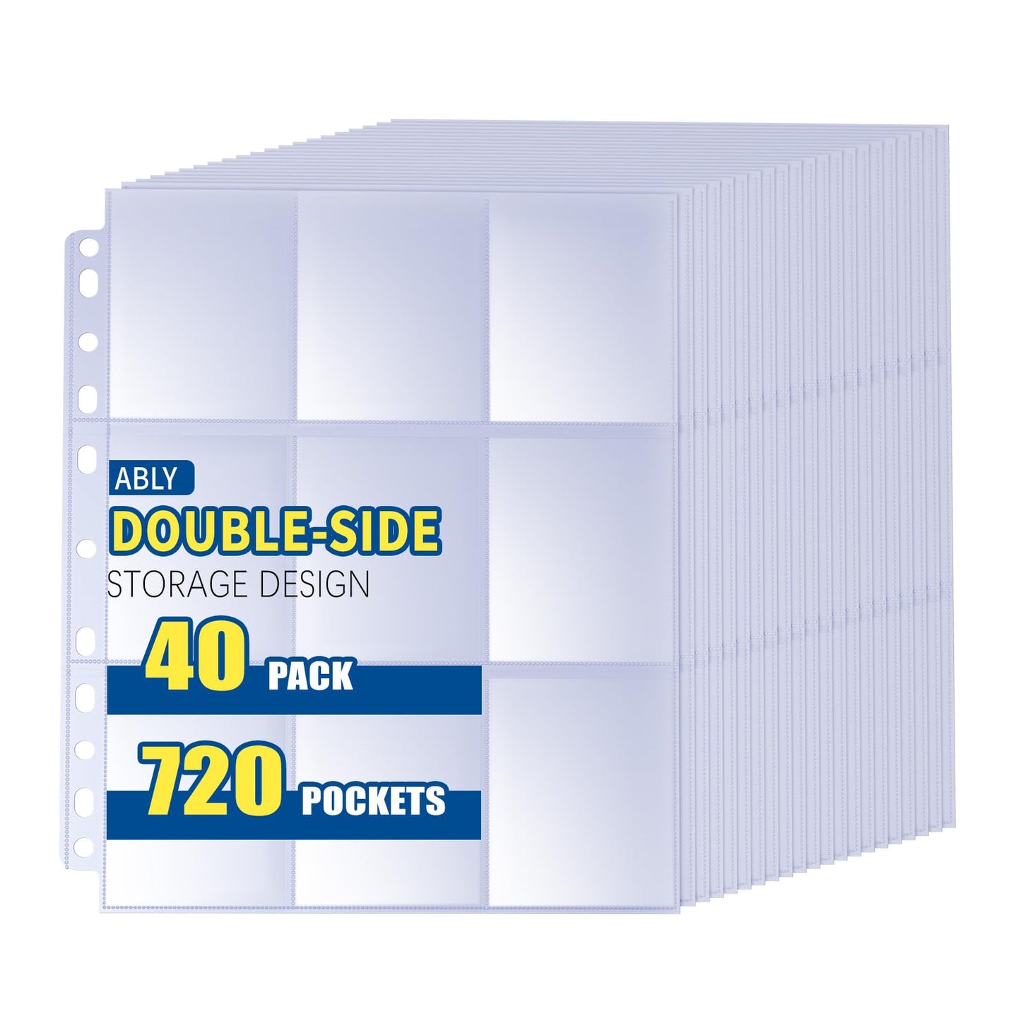 ABLY 720 Pocket Double Sided Card Sleeves, 9-Pocket, for 3 Ring Binder