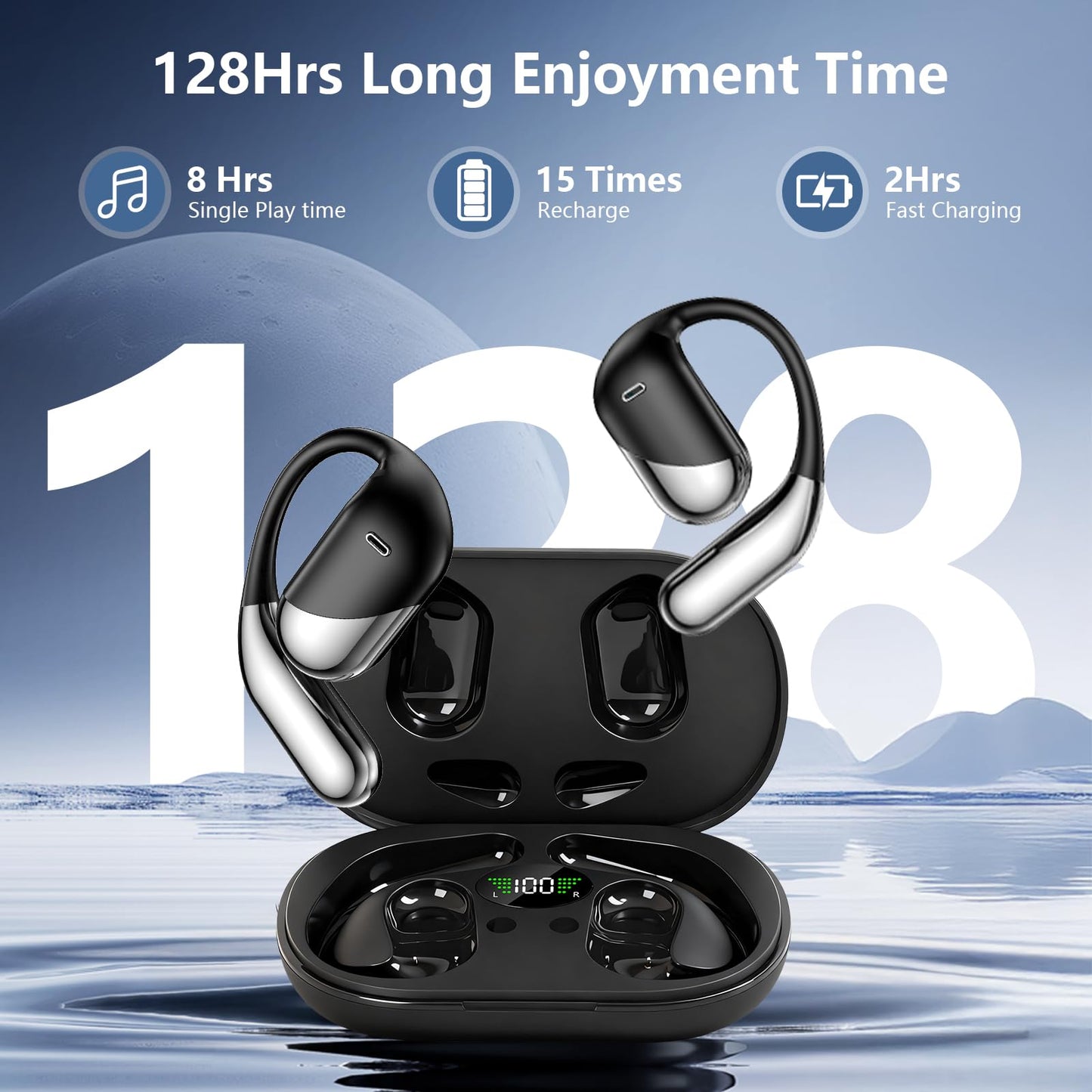 Open Ear Clip Wireless Earbuds Bone Conduction Headphones, Bluetooth 5.4, Open Ear Design for Running Fitness,office?Built-in Mic, IPX7 Waterproof