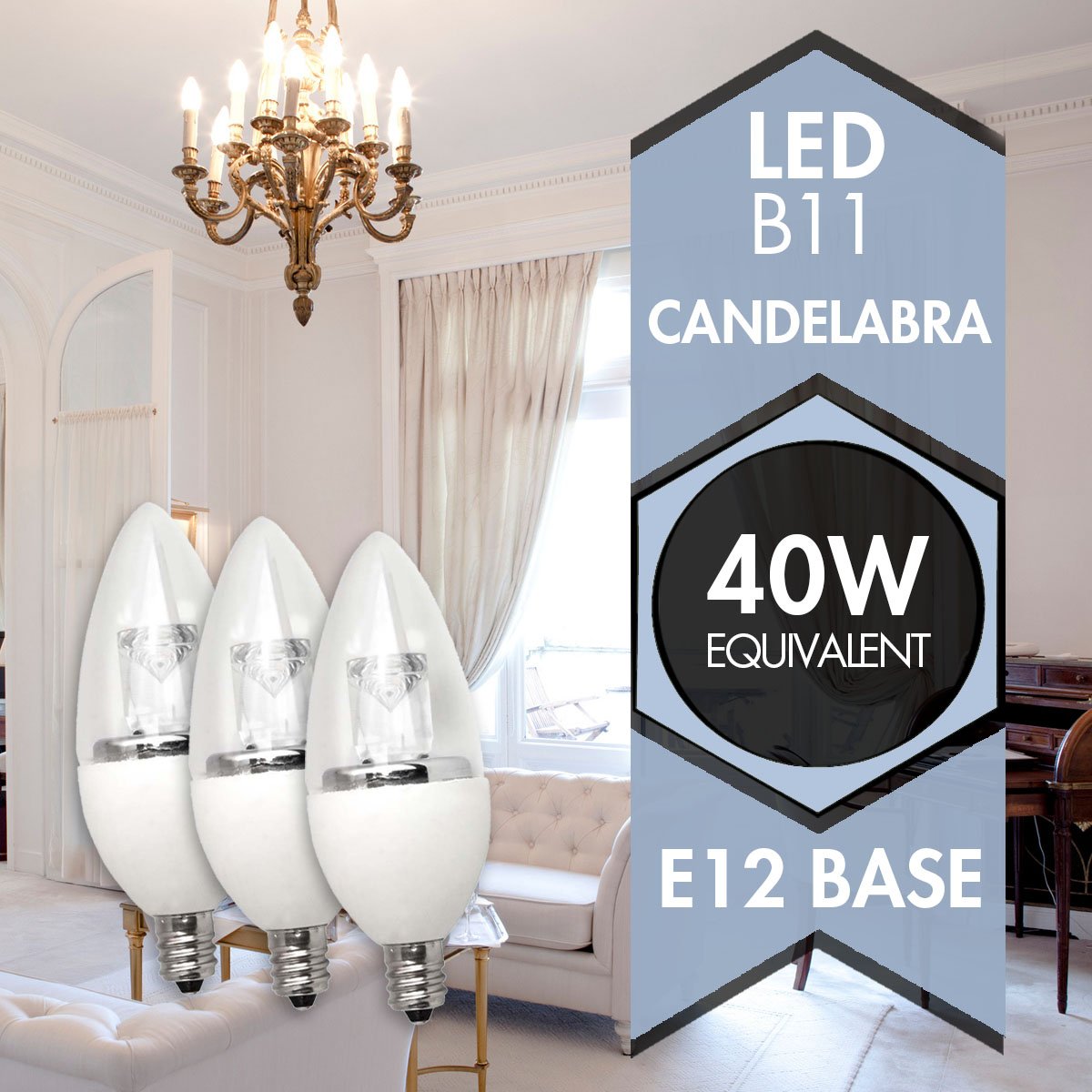 TCP LED Torpedo Shaped, Candelabra Based Light Bulbs, 40 Watt Equivalent, Dimmable, Soft White (2700K) (6 Pack)