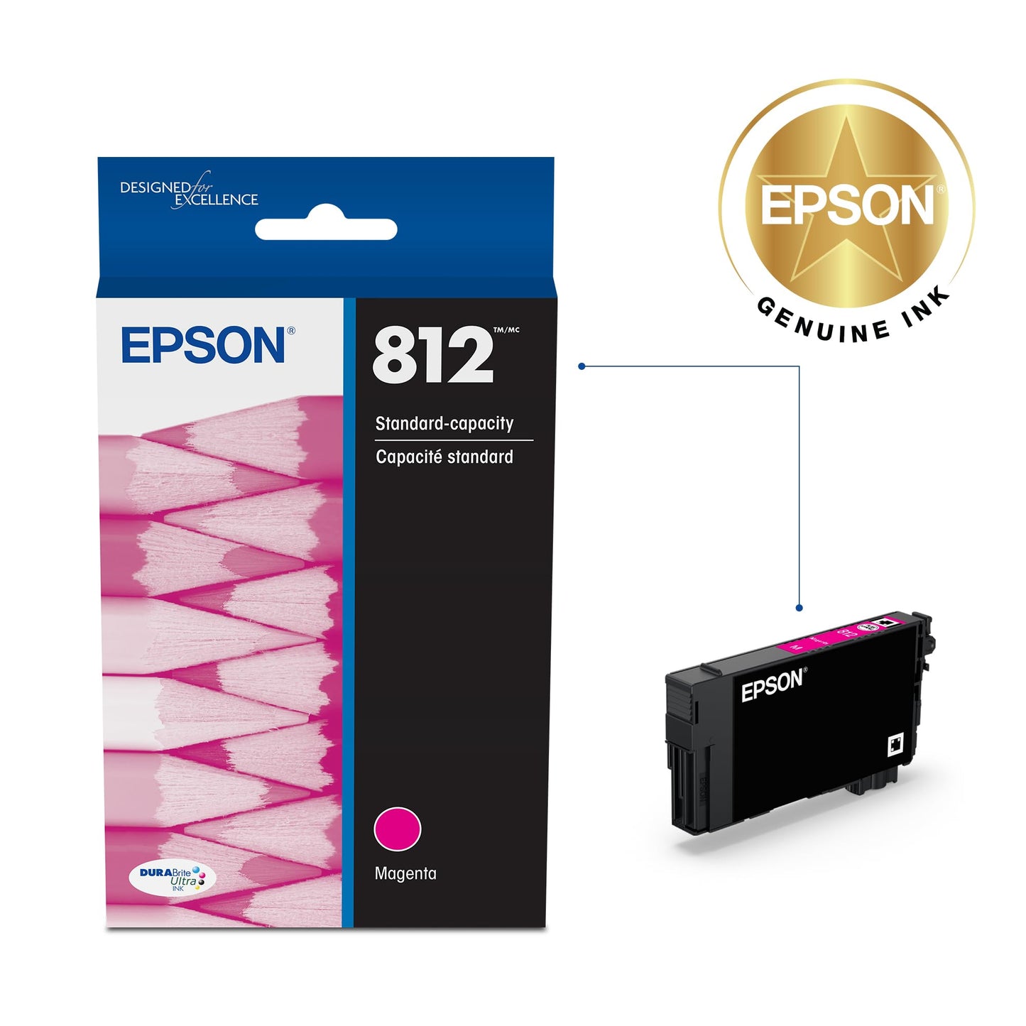 Epson 812 DURABrite Ultra Ink Standard Capacity Magenta Cartridge (T812320-S) Works with Workforce Pro WF-7310 ,7820, 7840, EC-C7000
