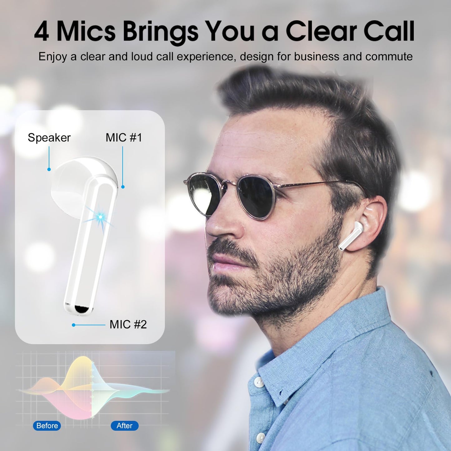 OYIB Wireless Earbuds, Bluetooth 5.3 Headphones with 4-Mics ENC Clear Call, Bluetooth Earbuds Touch Control 25Hour Stereo Sound with LED Power