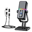NEEWER UM02 RGB USB Microphone for Gaming Streaming Podcast, Cardioid Condenser Noise Cancellation Desk Mic for Headphone Monitoring Compatible with