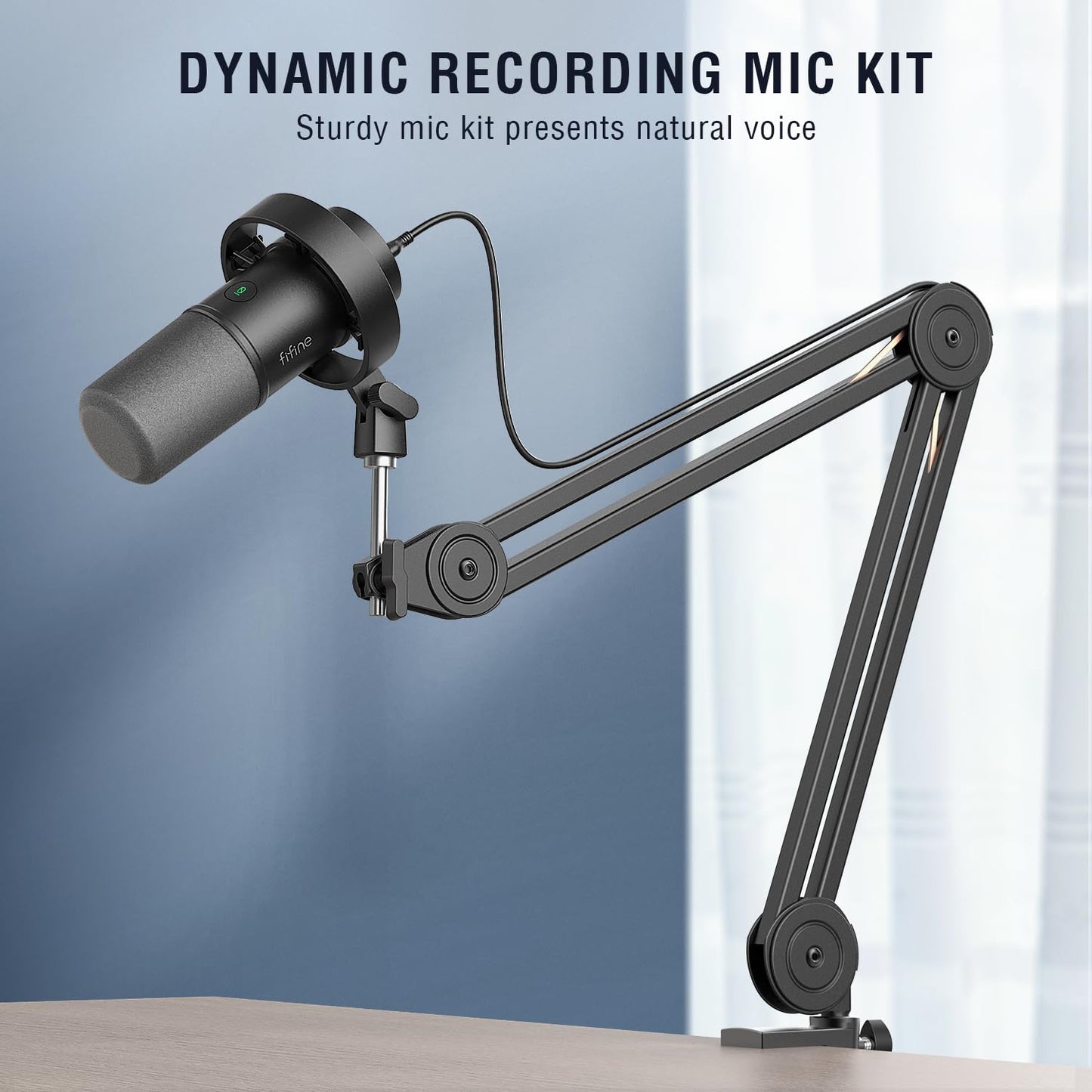 FIFINE Dynamic Podcast Microphone Set with Boom Arm Stand, Studio XLR/USB Microphone for Recording Vocal Streaming, Metal Mic with Mute Tap, Headphone
