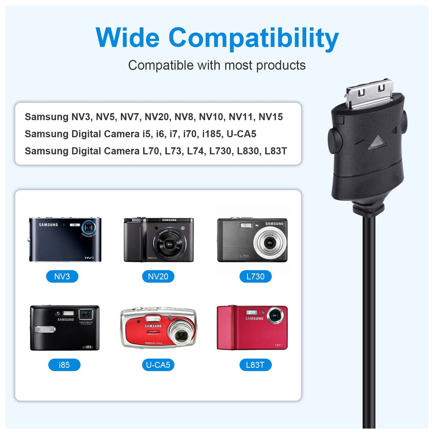 Puiixur Replacement SUC-C2 Camera USB Charging Cable Data Transfer Cord,Compatible with Samsung Digital Camera NV3 NV5 NV7 I5 I6 I7 I70 NV20 L70 L73