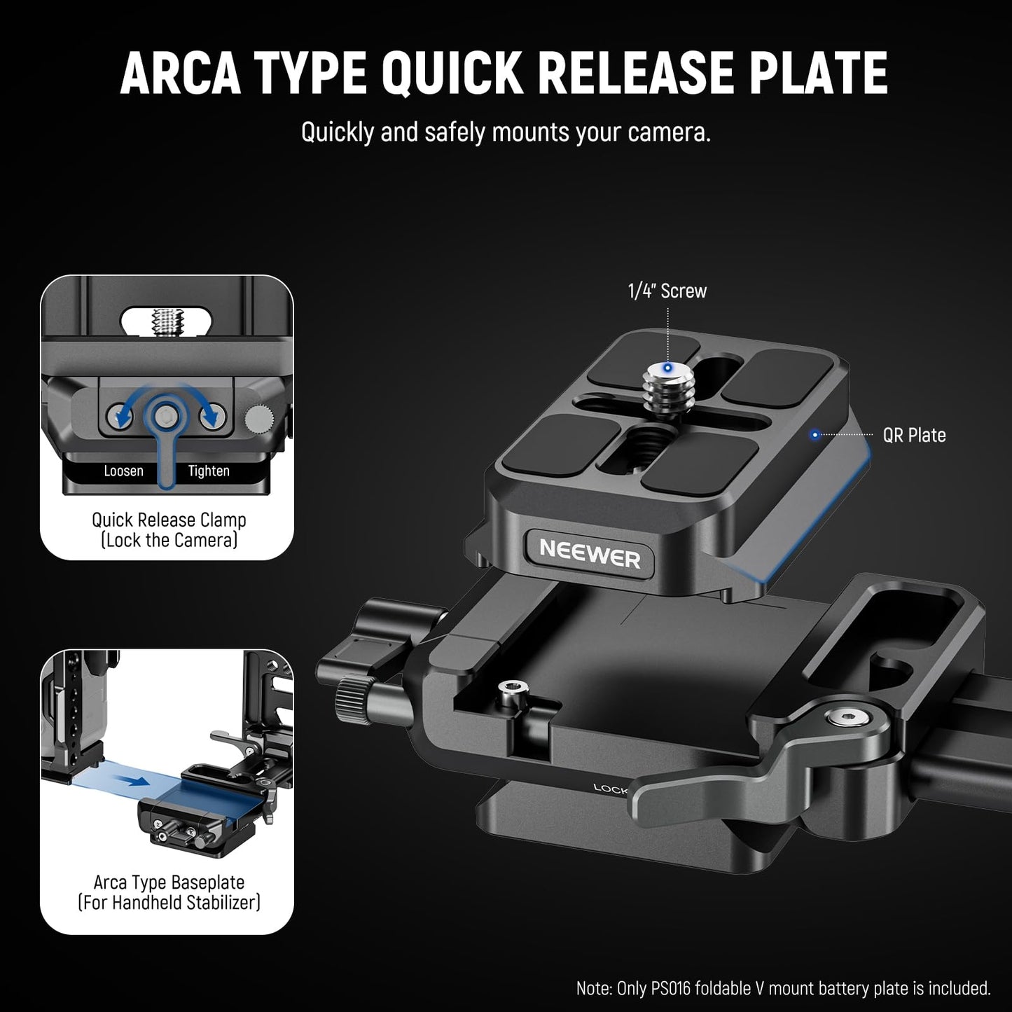 NEEWER V Mount Battery Plate with NATO Rails, Arca Type Baseplate for RS4 Pro RS3 Pro Gimbal, Modular DSLR Camera Video Rig Compatible with SmallRig V
