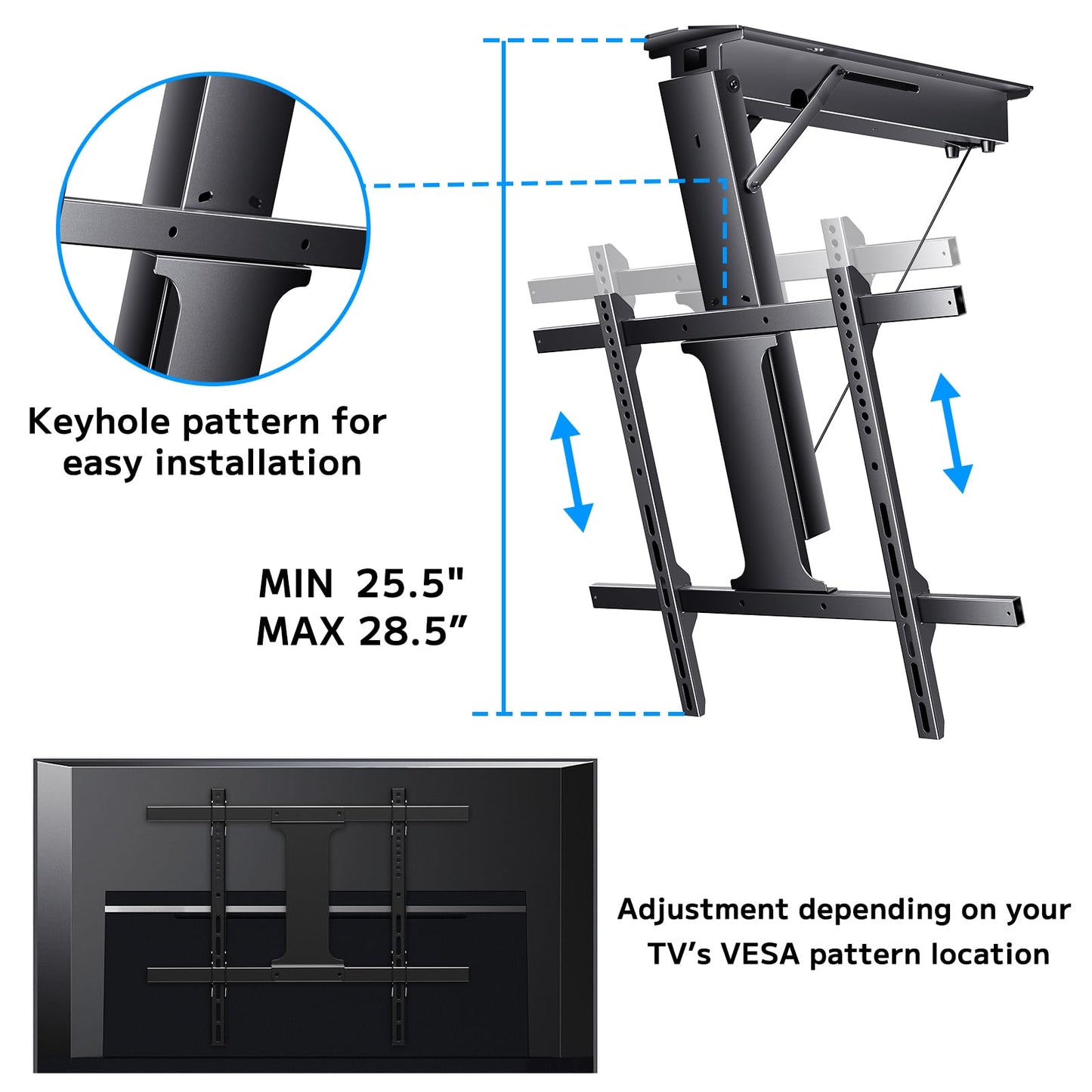 Yegosh Electric Ceiling TV Mount, Remote Adjustable Flip Down Bracket for 32 to 70 Inch Flat Curved Screen TVs Max VESA 600x400mm, Motorized TV