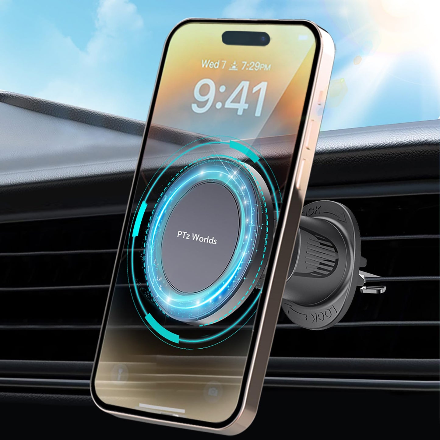 PTz Worlds Magnetic Phone Holder for Car - Metal Hook, Compatible with iPhone, Easy Installation, Secure Hold, 360 Rotation, 20-Day Satisfaction