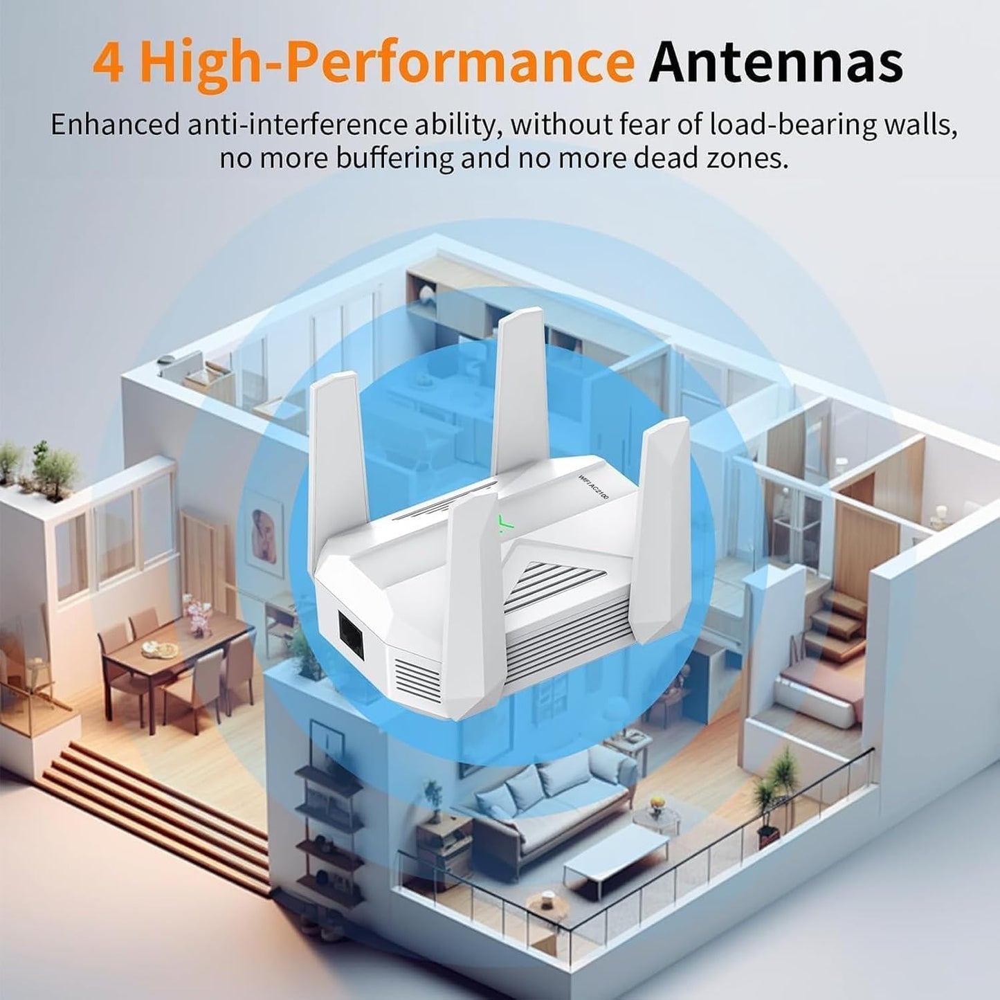 2100Mbps WiFi Extender -AC2100 WiFi Extender Signal Booster with Gigabit Ethernet Port, WiFi Booster Dual-Band(5.8G&2.4G) Coverage to 12888 sp.ft