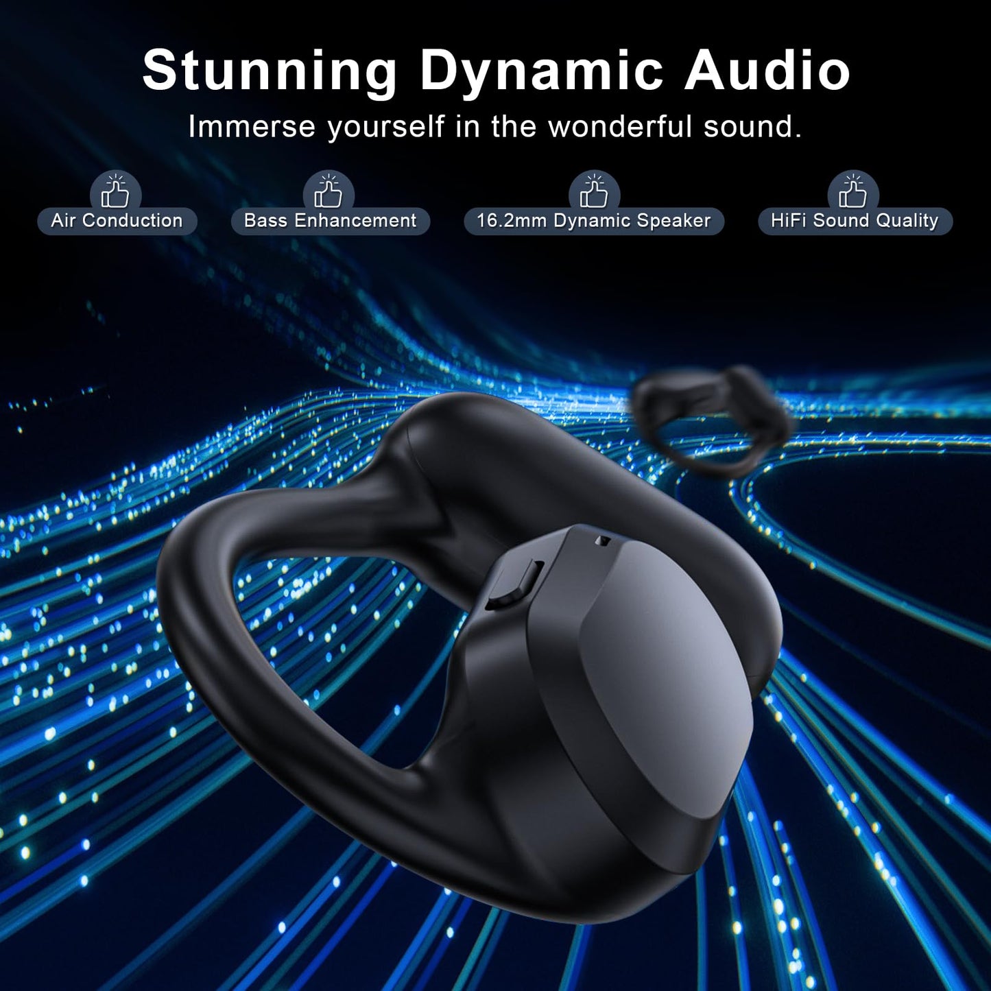 Open Ear Headphones, Open Ear Earbuds, IPX7 Waterproof, Bluetooth 5.3 True Wireless Sports Over Ear Earbuds with Earhooks, Built-in Mic, Crystal-Clear